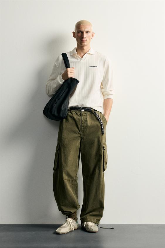 POLO JACQUARD TEXTO BORDADO - Branco-marfim da Zara - Imagem 0