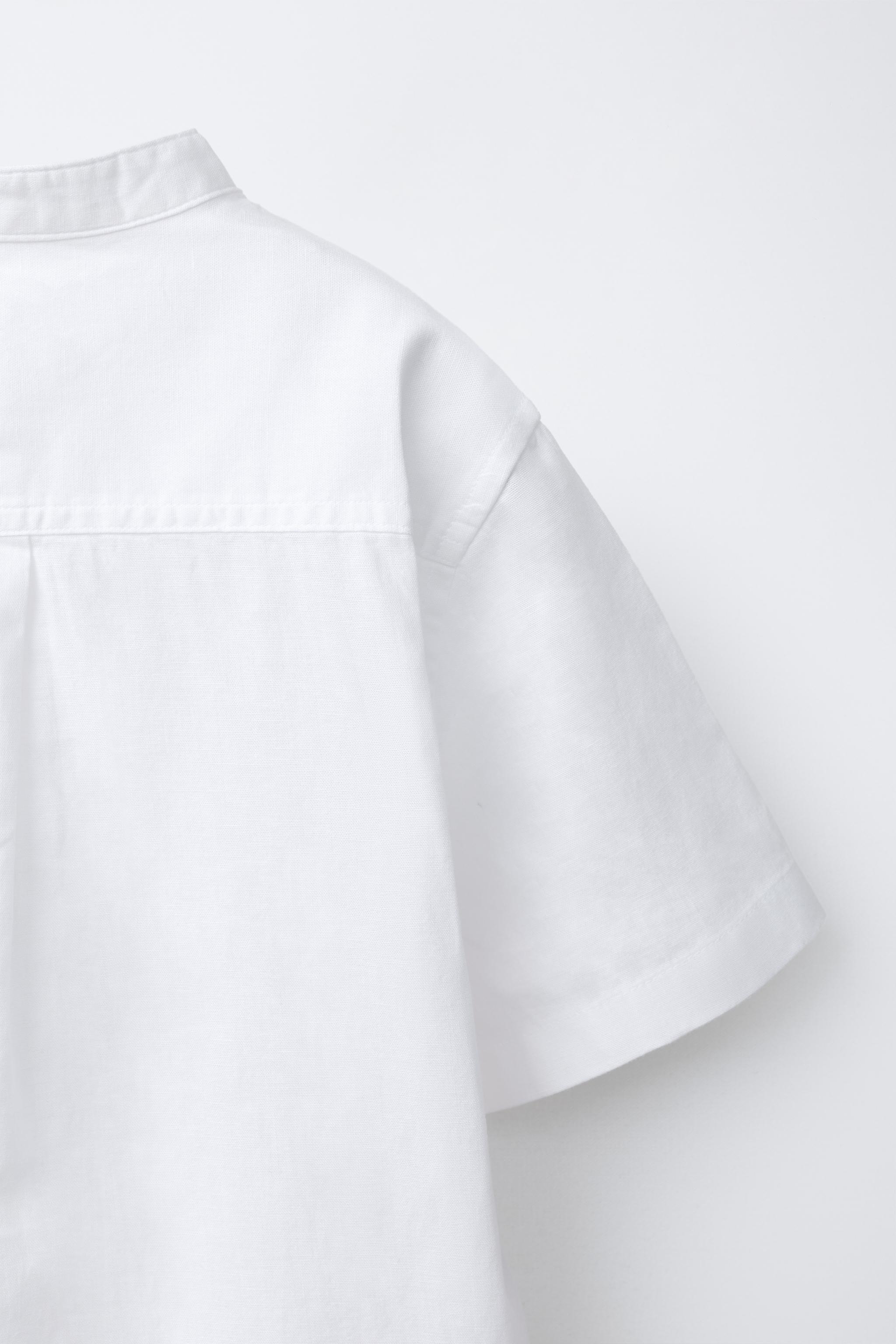 Детские рубашки Zara COTTON AND LINEN MANDARIN COLLAR SHIRT — фото 5