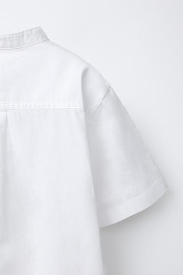 COTTON AND LINEN STAND COLLAR SHIRT - White by Zara - Image 3