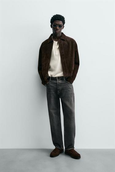 CAZADORA PIEL ANTE - Marrón de Zara - Imagen 0