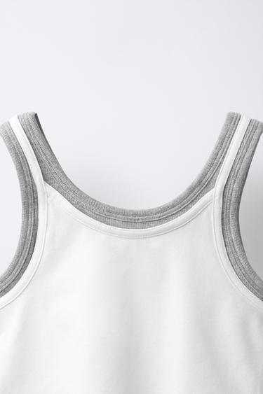 TOP DOUBLE EN CONTRASTE - Blanc de Zara - Image 3