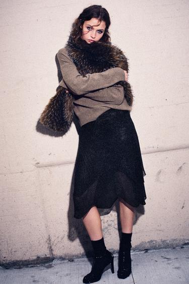 METALLIC KNIT SKIRT - Black by Zara