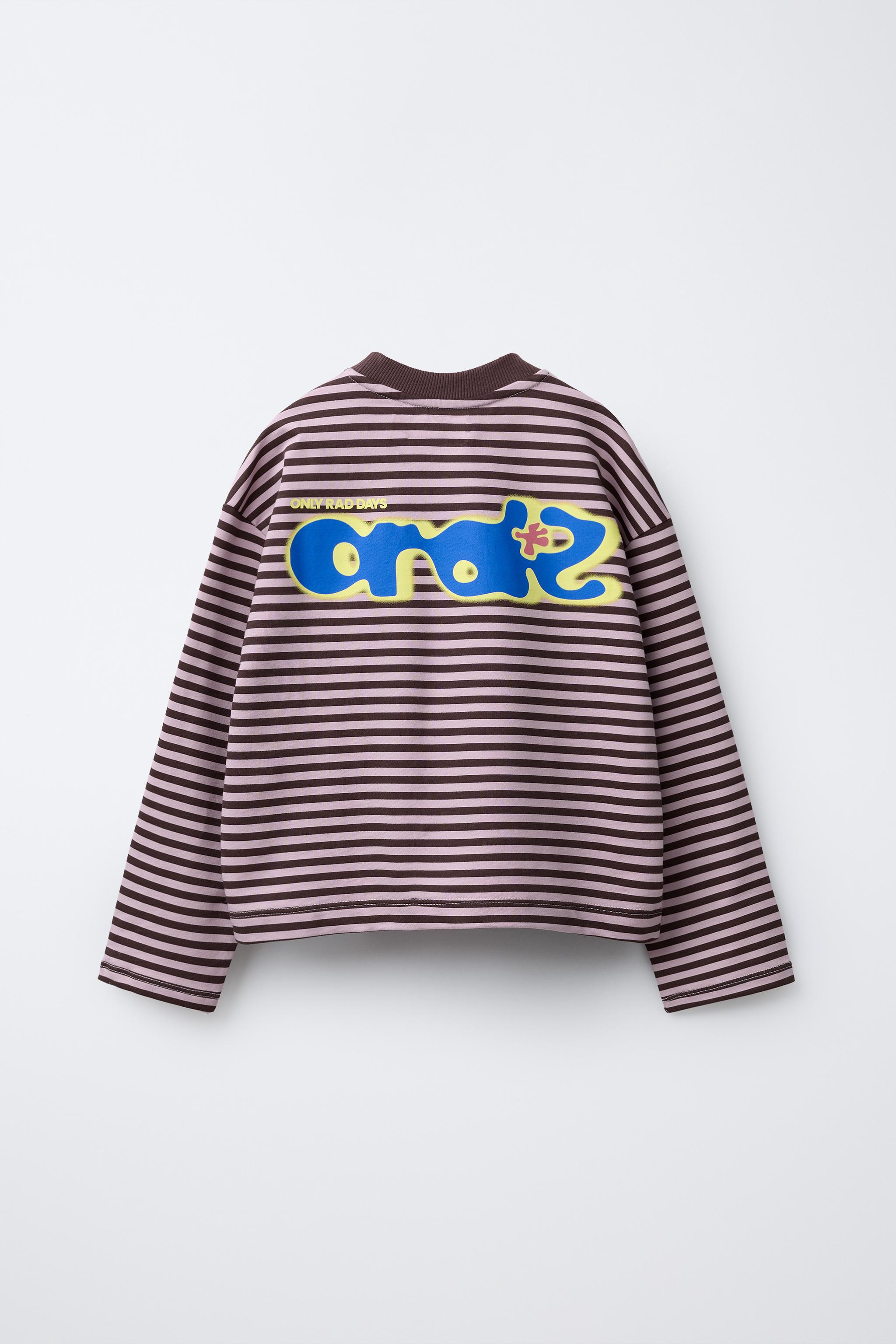 STRIPED EMBROIDERED TEXT T-SHIRT