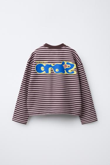 STRIPED T-SHIRT WITH EMBROIDERED SLOGAN - Pink by Zara - Image 1