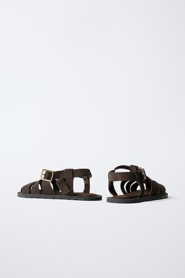 LEATHER CAGE SANDALS - Brown by Zara - Image 4
