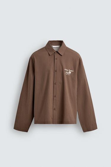 Zara STRIPED GRAPHIC PRINT SHIRT - Light brown