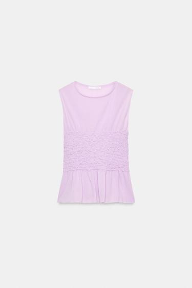 GATHERED TULLE TOP - Lilac by Zara