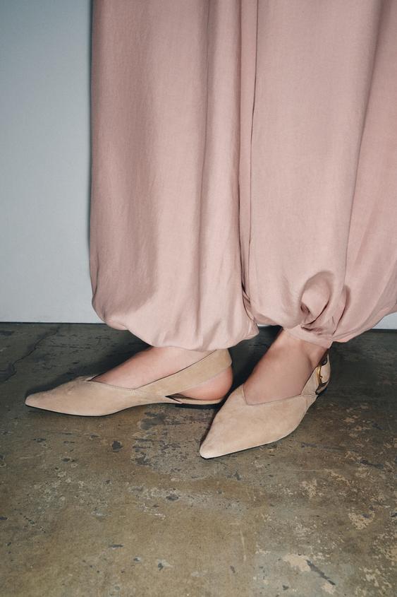 SUEDE SLINGBACK FLAT SHOES - Beige by Zara - Image 0