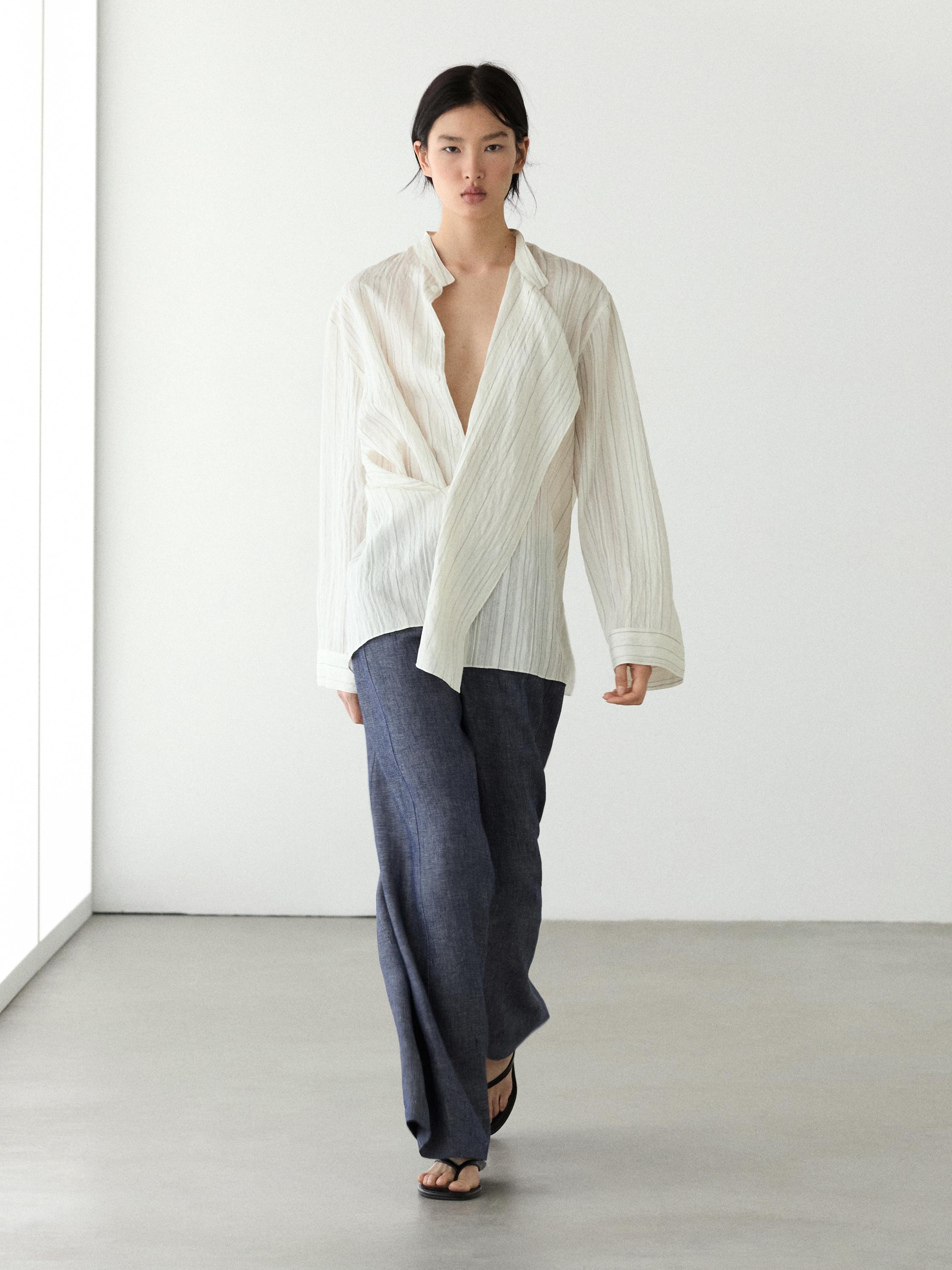High-waist linen palazzo trousers