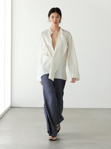 Pantalón palazzo tiro alto lino - 452 de Zara