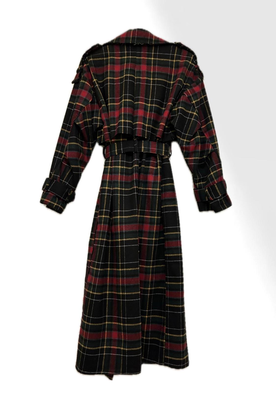 LONG CHECK FELT TEXTURE TRENCH COAT - Image 4