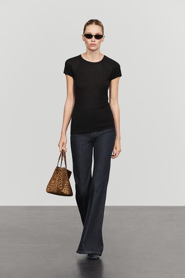 Zara Short sleeve raglan T-shirt - Black - Image 0