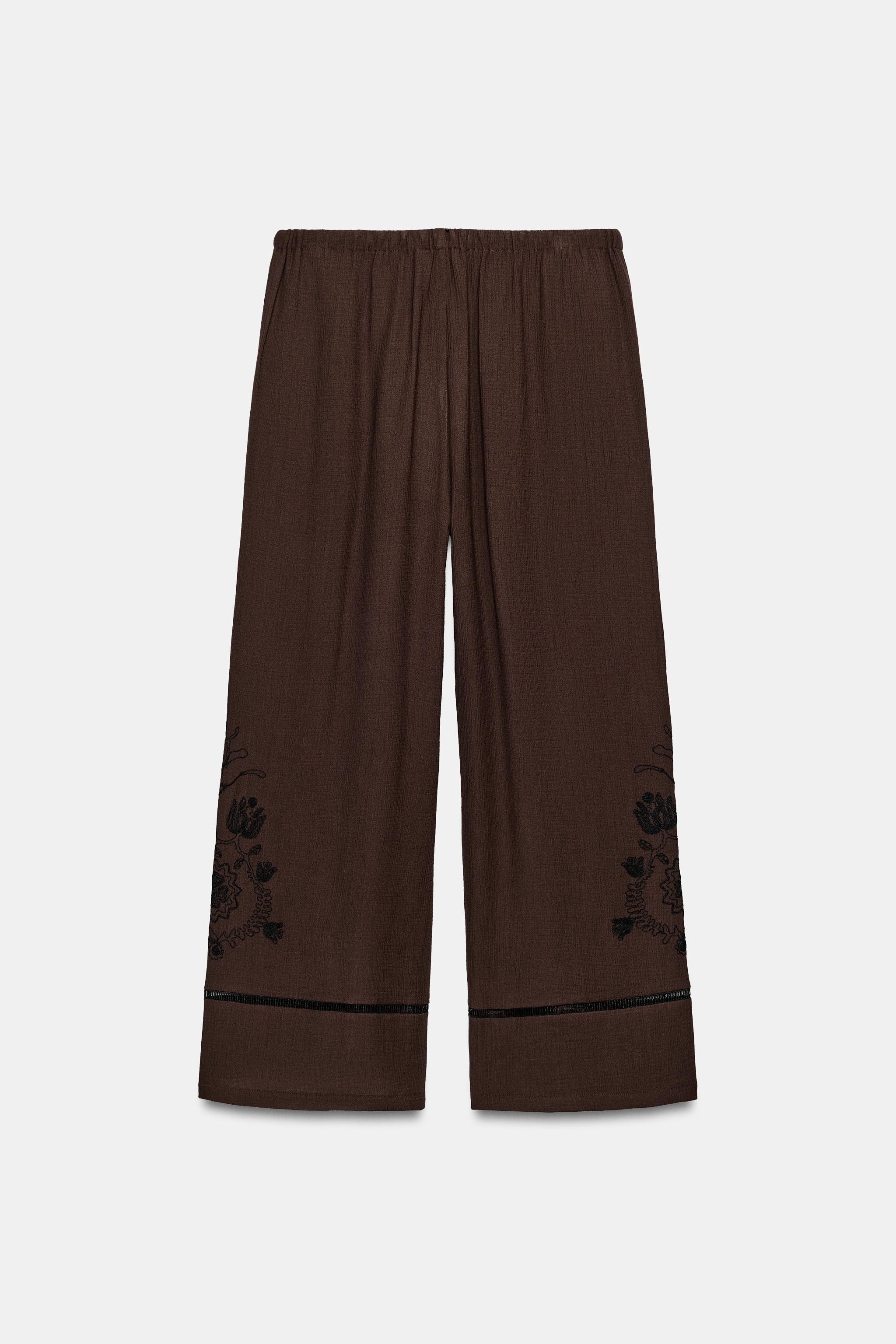 PANTALON LARGE BRODERIES ET ENTRE-DEUX