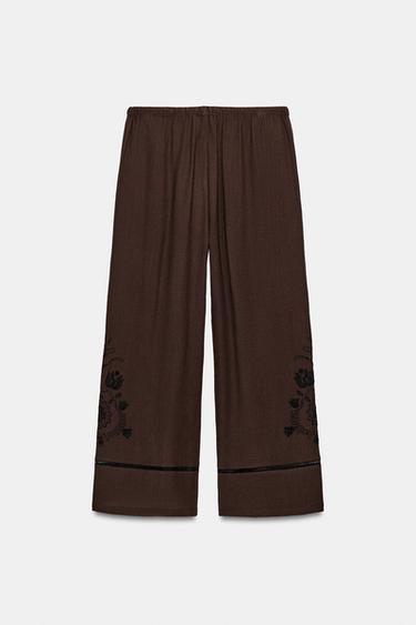 PANTALON LARGE BRODERIES ET ENTRE-DEUX - Marron de Zara - Image 6