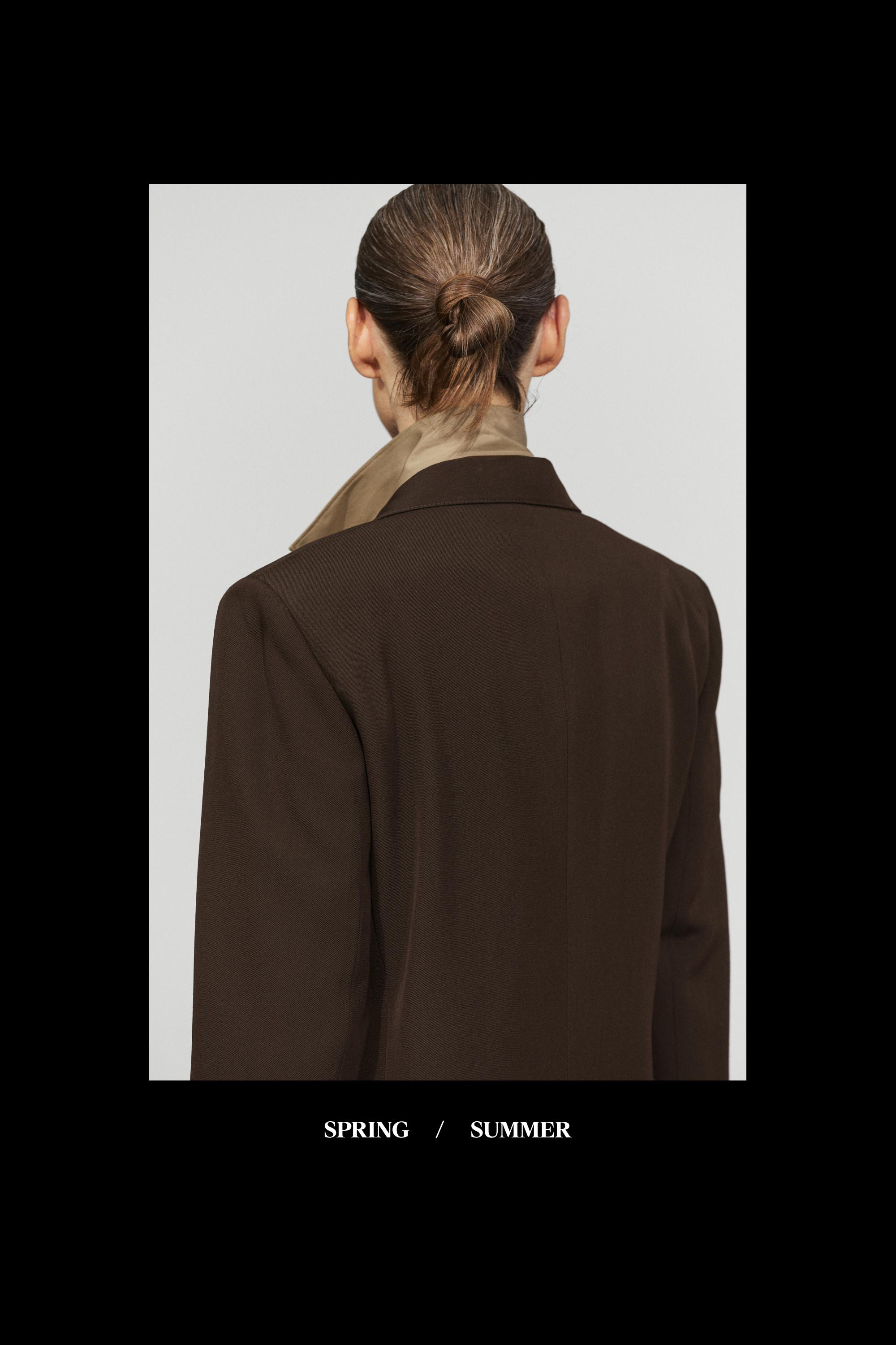 Fluid wool blend blazer total look — Dark brown