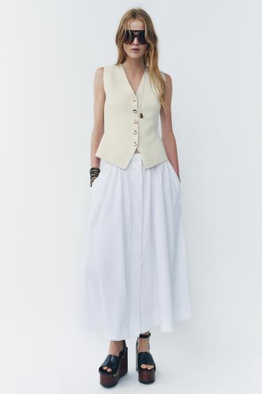PLAIN KNIT WAISTCOAT TOP - Mid-ecru by Zara