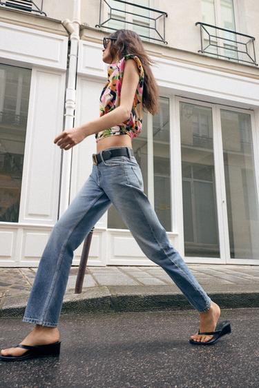 Z1975 SLIM FIT MID-WAIST JEANS WITH BELT - Mid-blue by Zara - Image 3