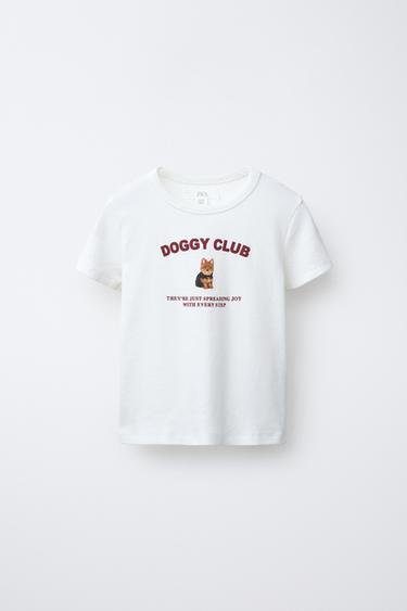 ÁO PHÔNG VẢI GÂN IN HÌNH CHÚ CHÓ - Màu trắng từ Zara - Hình ảnh 0