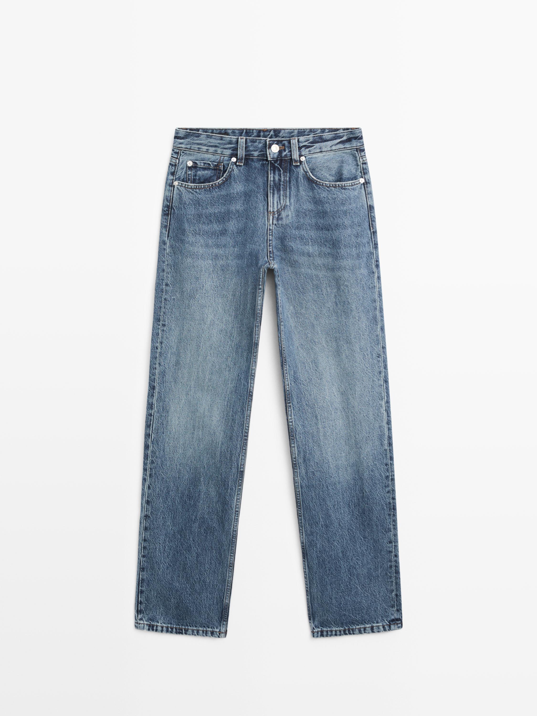 Mid-rise straight-leg jeans — Mid-blue