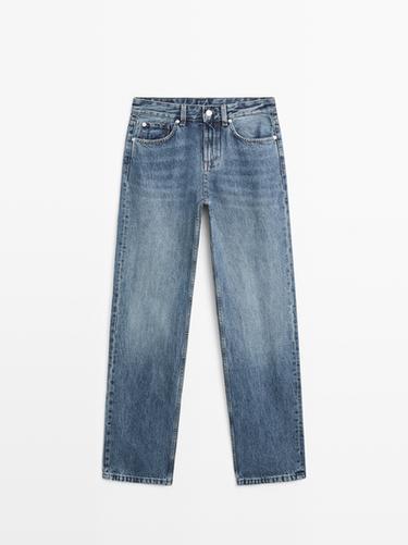 Zara Mid-rise straight-leg jeans - Mid-blue
