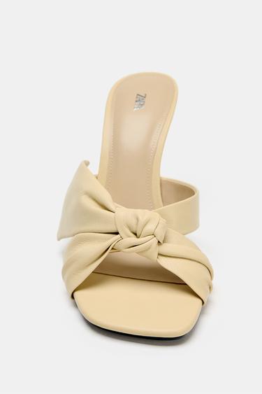 SANDALES À TALONS EN CUIR À NŒUD - Jaune vanille de Zara - Image 3