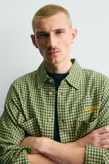 EMBROIDERED CHECK FLANNEL SHIRT - White / Green by Zara