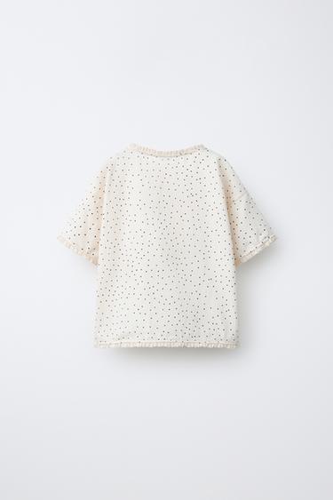 POLKA DOT T-SHIRT WITH LACE TRIM - Ecru by Zara - Image 1