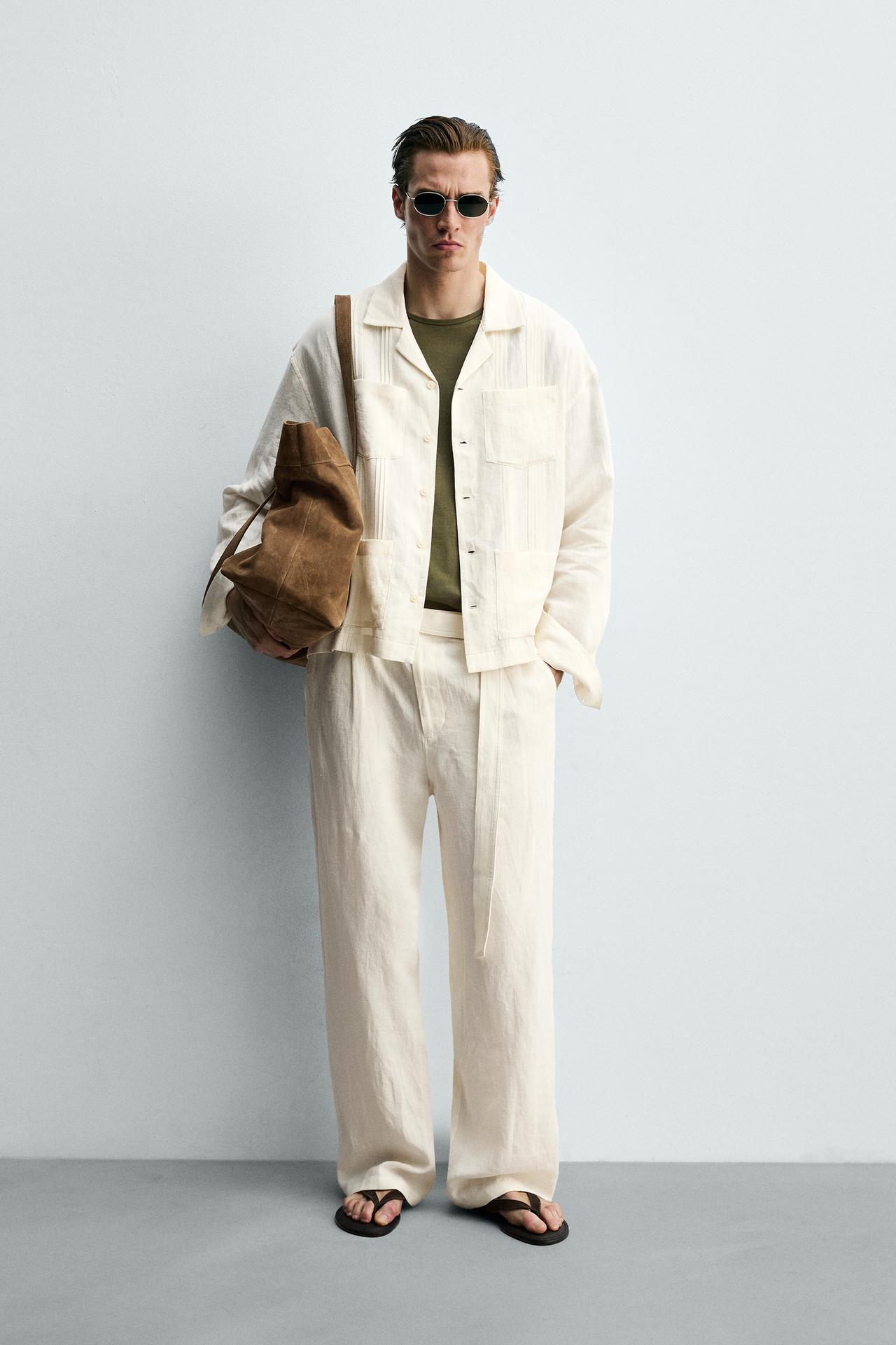 ZARA RELAXED FIT 100% LINEN SHIRT WITH PLEATED POCKETS