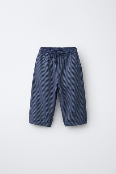 STRIPED SEERSUCKER TROUSERS - Navy blue by Zara