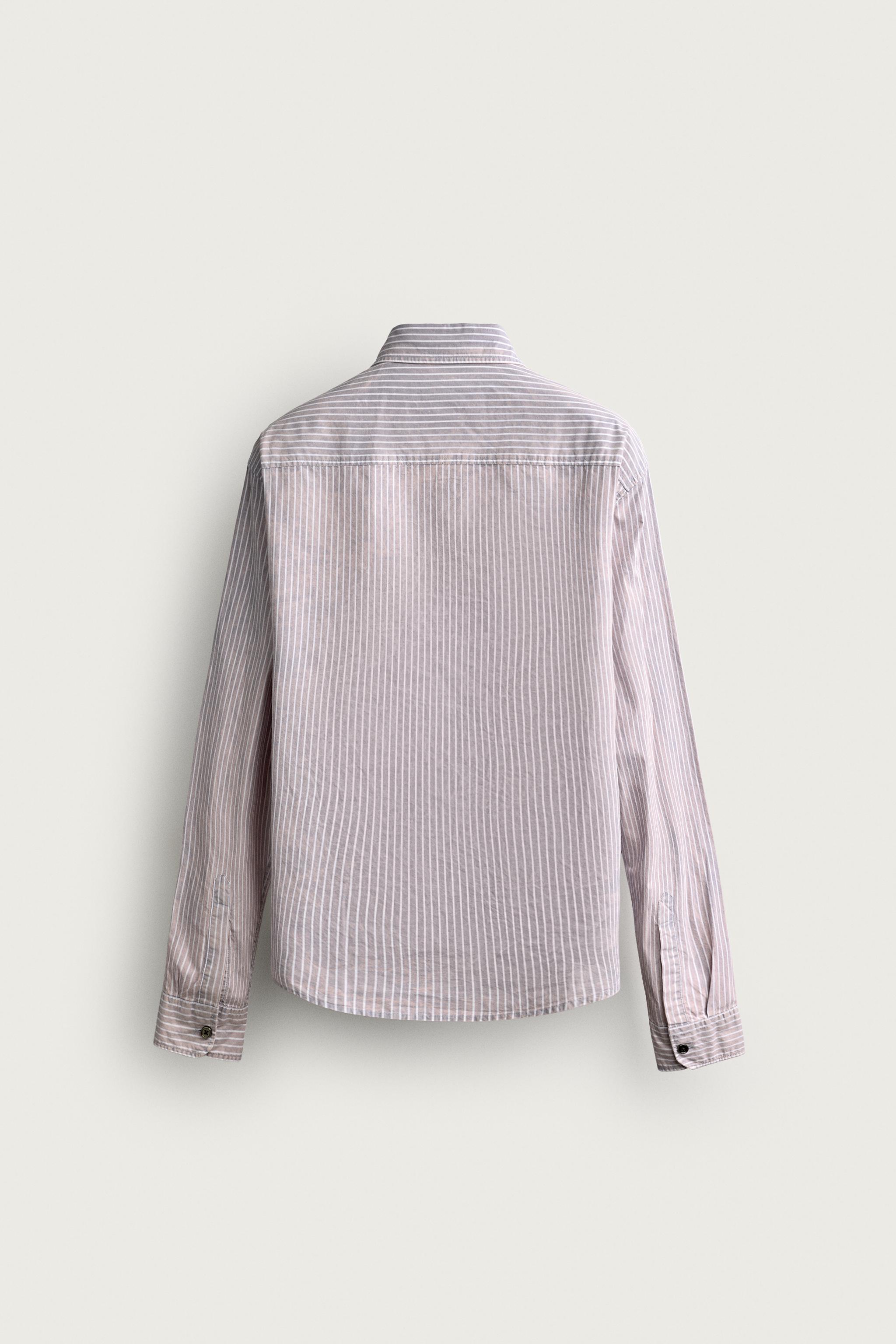 Zara ACID WASH ÇİZGİLİ RELAXED FIT GÖMLEK görsel 8