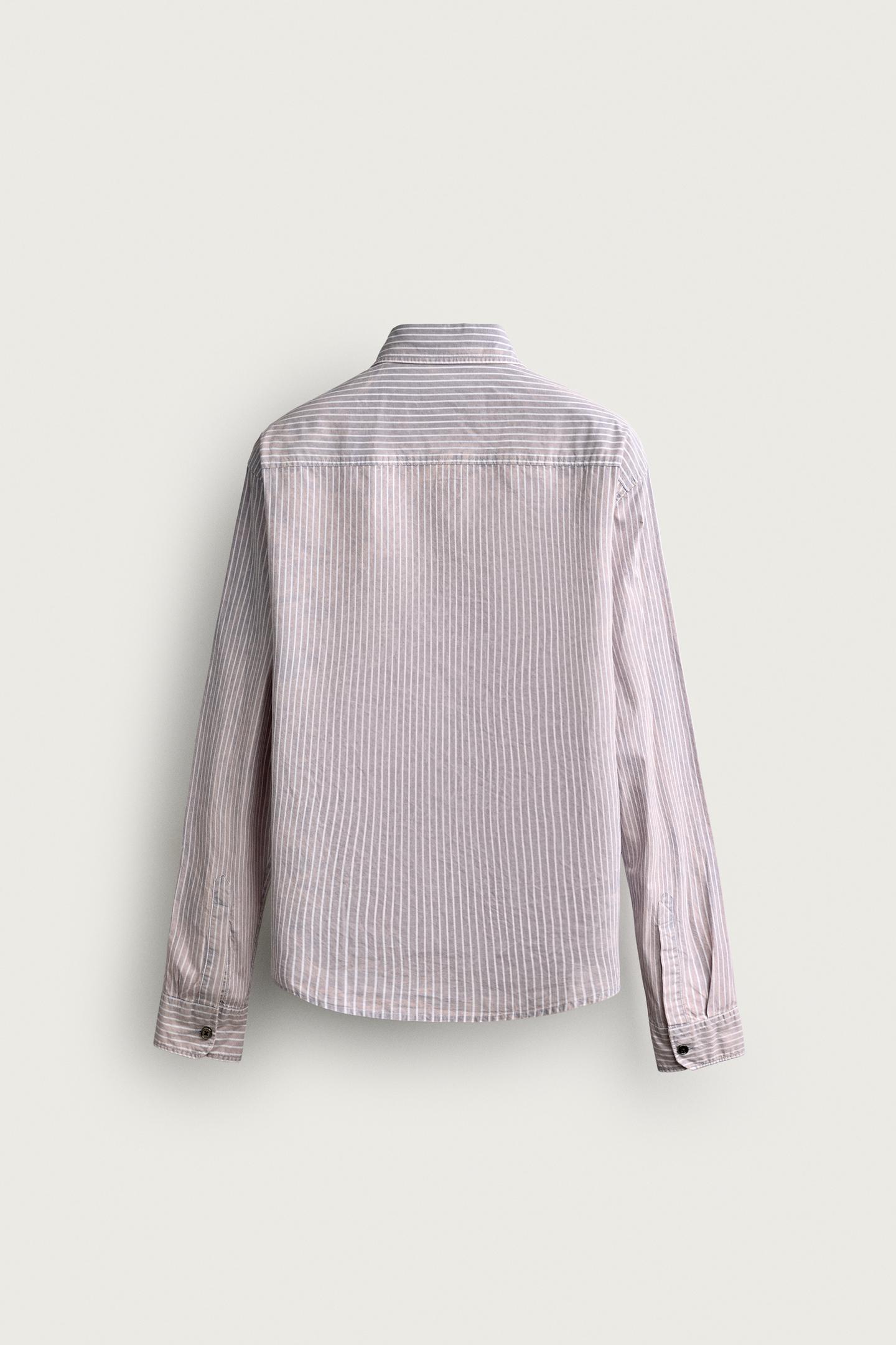 Мужская рубашка Zara Relaxed Fit Acid-Wash Striped, цвет: Розовато-лиловый — фото 8