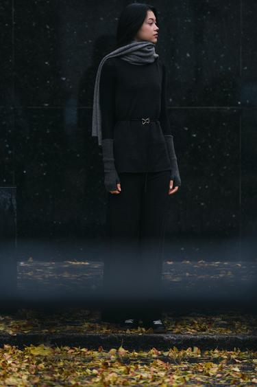 Zara SOFT PIQUÉ MOCK NECK TOP - charcoal gray - Image 0