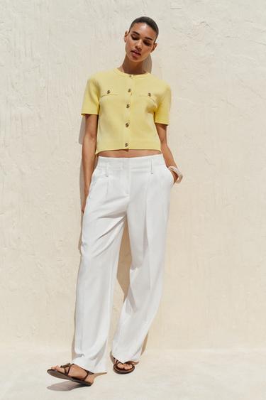 CASACO DE TRICÔ COM MANGA CURTA - Amarelo da Zara