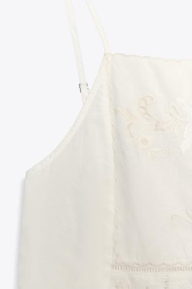 TOP FLEURS BRODÉES NŒUD - Blanc cassé de Zara - Image 6