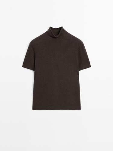 Zara Knit wool blend sweater with short sleeves - Chocolate - Image 0