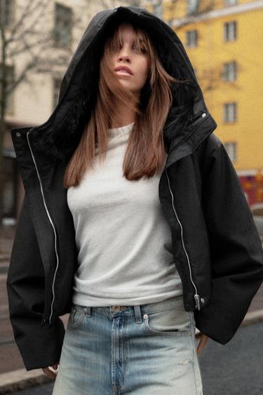 WATER-REPELLENT WINDPROOF QUILTED JACKET WITH FAUX FUR HOOD - Black by Zara