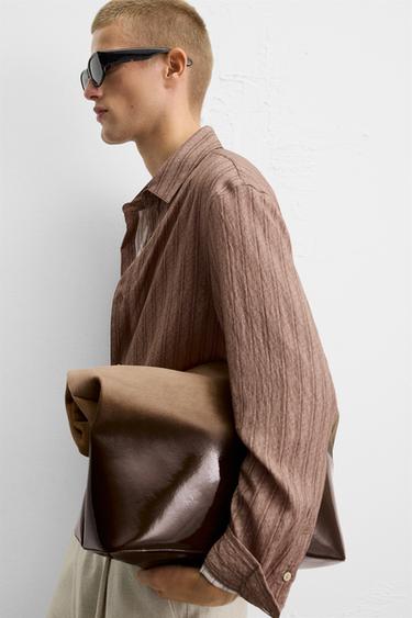 LACQUERED LEATHER SHOPPER BAG - Sand Brown by Zara - Image 1
