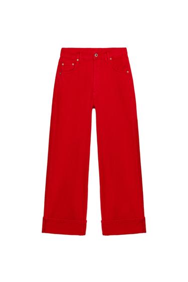 Zara ZW COLLECTION MID-RISE BAGGY JEANS - Red