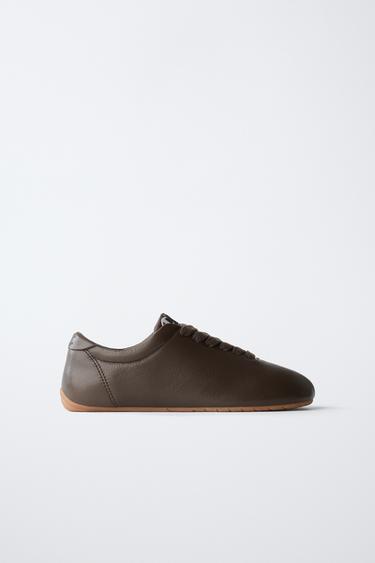 Zara CHAMPION ® X ZARA LEATHER DERBY SHOES - Brown - Image 0