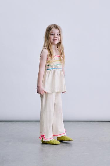 MULTICOLOURED RUCHED COTTON GAUZE TOP - Ecru by Zara