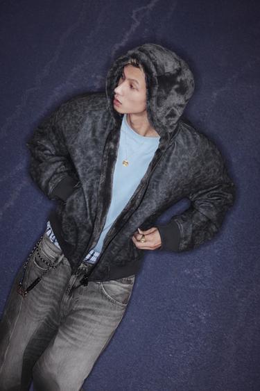 Zara 雙面穿人造皮革飛行員夾克 - 炭灰色