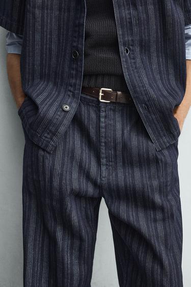 RELAXED FIT STRIPED CHINO TROUSERS - Blue by Zara - Image 4