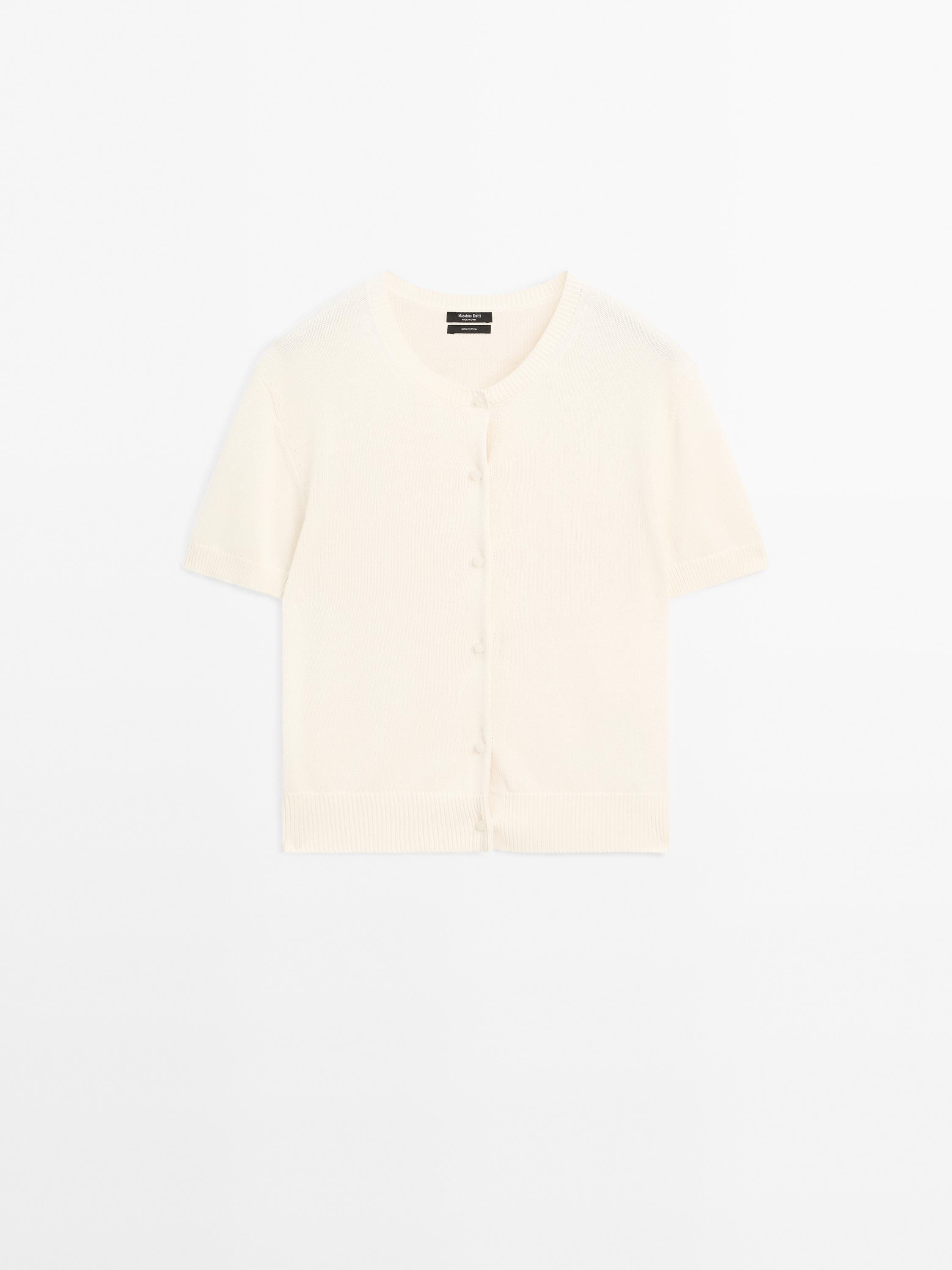 Cotton short sleeve knit cardigan