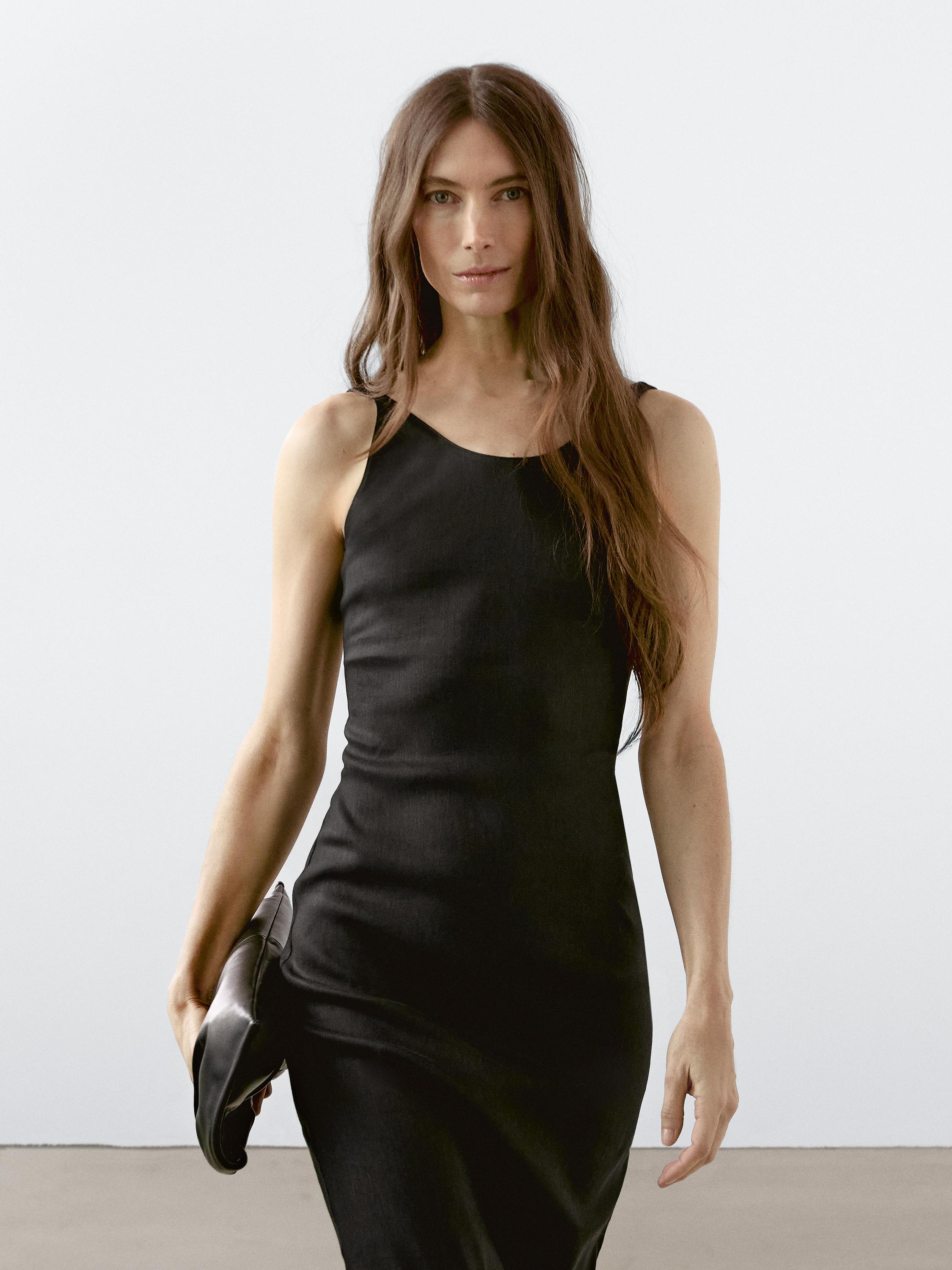 大人の上質  - back low-cut with dress Midi Black States United ZARA | ワンピース
