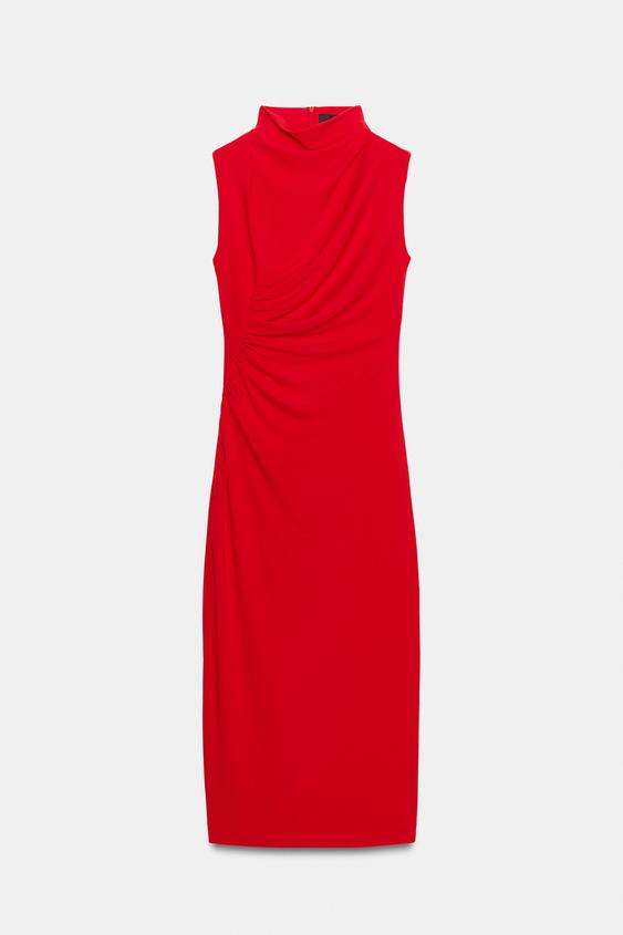 VESTIDO CUELLO SUBIDO DRAPEADO - Rojo de Zara - Imagen 0