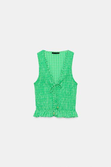 GINGHAM SMOCKED TOP - Greens by Zara - Image 4