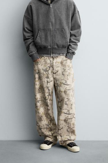 Zara ABSTRACT PRINT BALLOON FIT CARPENTER PANTS - 028