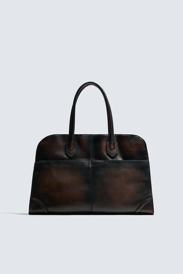 Zara LIMITED EDITION LEATHER SHOULDER BAG - Brown