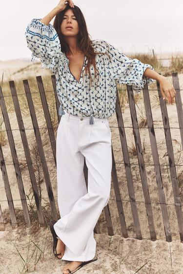Z1975 MID-WAIST WIDE-LEG JEANS WITH PLEATS - White by Zara - Image 0