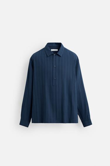 CAMISA POLO RAYAS - Azul de Zara